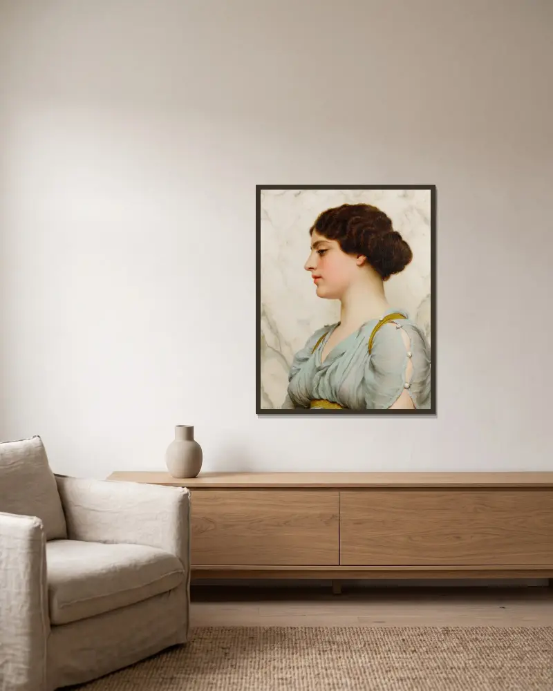 En romersk skönhet av John William Godward inramad på en vägg