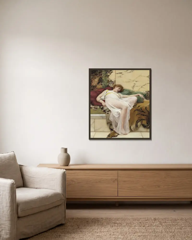 En siesta av John William Godward inramad på en vägg