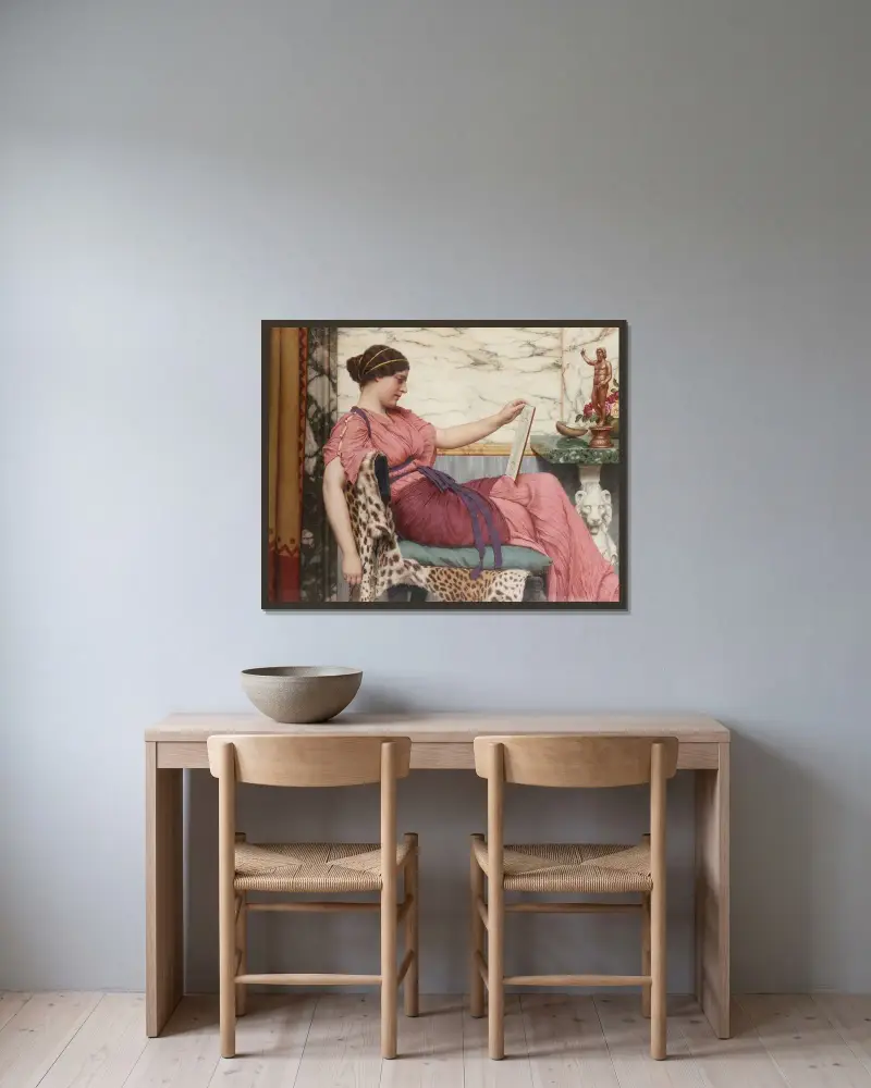 An Amateur av John William Godward inramad på en vägg