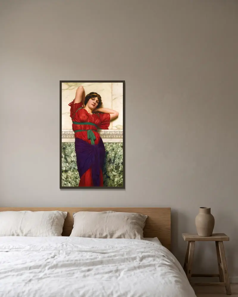 Kontemplation av John William Godward inramad på en vägg