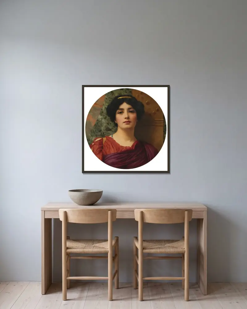 Contemplation av John William Godward inramad på en vägg