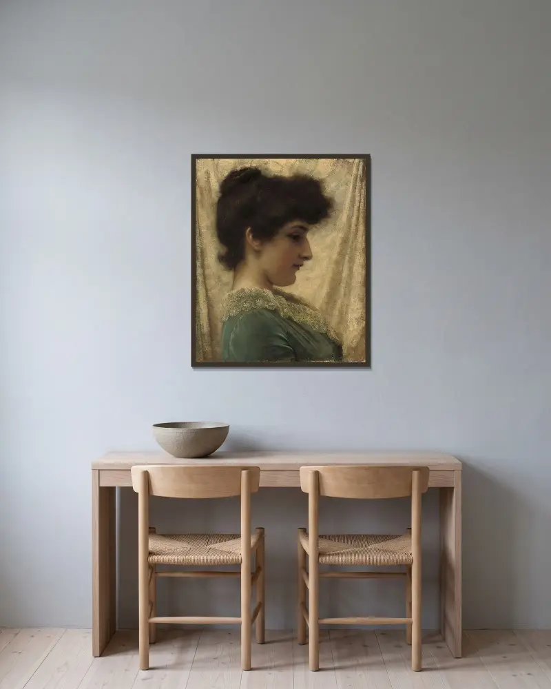 Dora 1887 av John William Godward inramad på en vägg