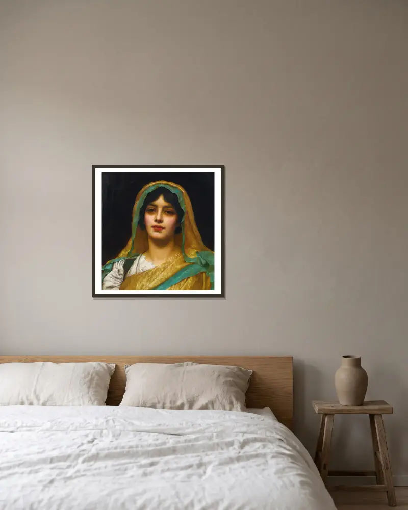 Flickhuvud, Atalanta av John William Godward inramad på en vägg