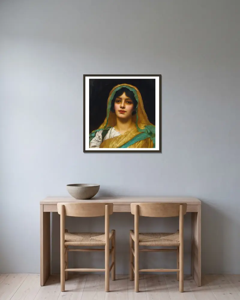 Flickhuvud, Atalanta av John William Godward inramad på en vägg
