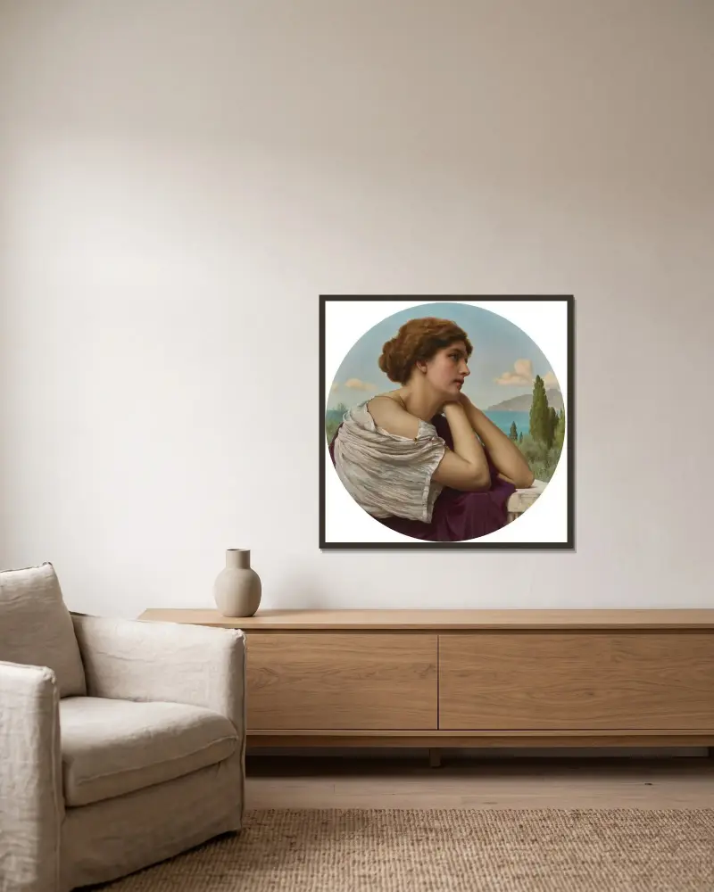 Herz auf ihren Lippen und Seele in ihren Augen von John William Godward gerahmt an einer Wand