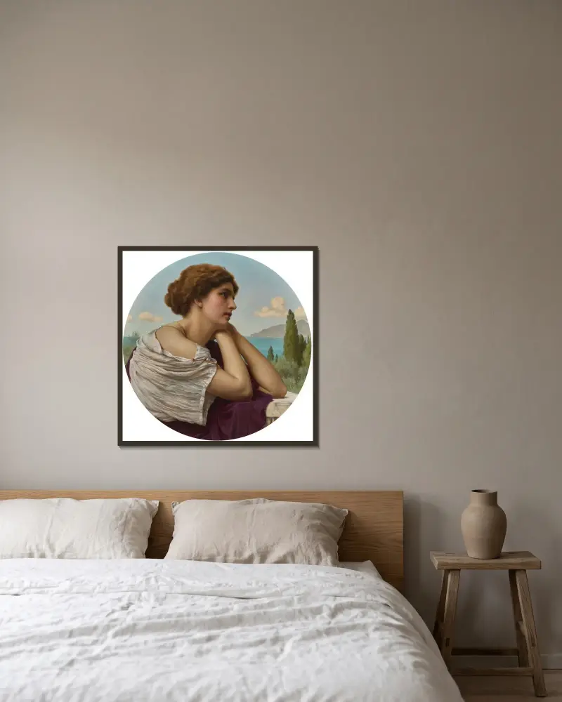 Herz auf ihren Lippen und Seele in ihren Augen von John William Godward gerahmt an einer Wand