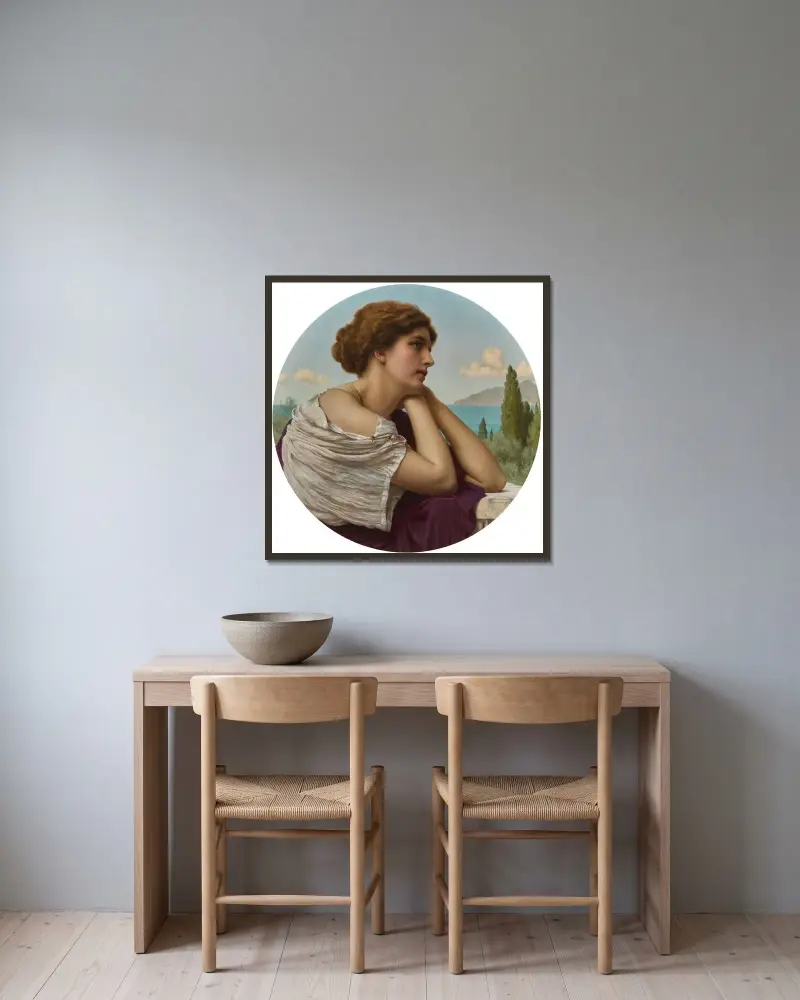 Herz auf ihren Lippen und Seele in ihren Augen von John William Godward gerahmt an einer Wand