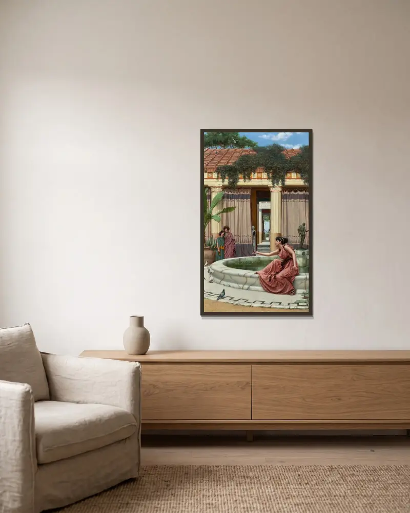 Oskyldiga nöjen av John William Godward inramad på en vägg