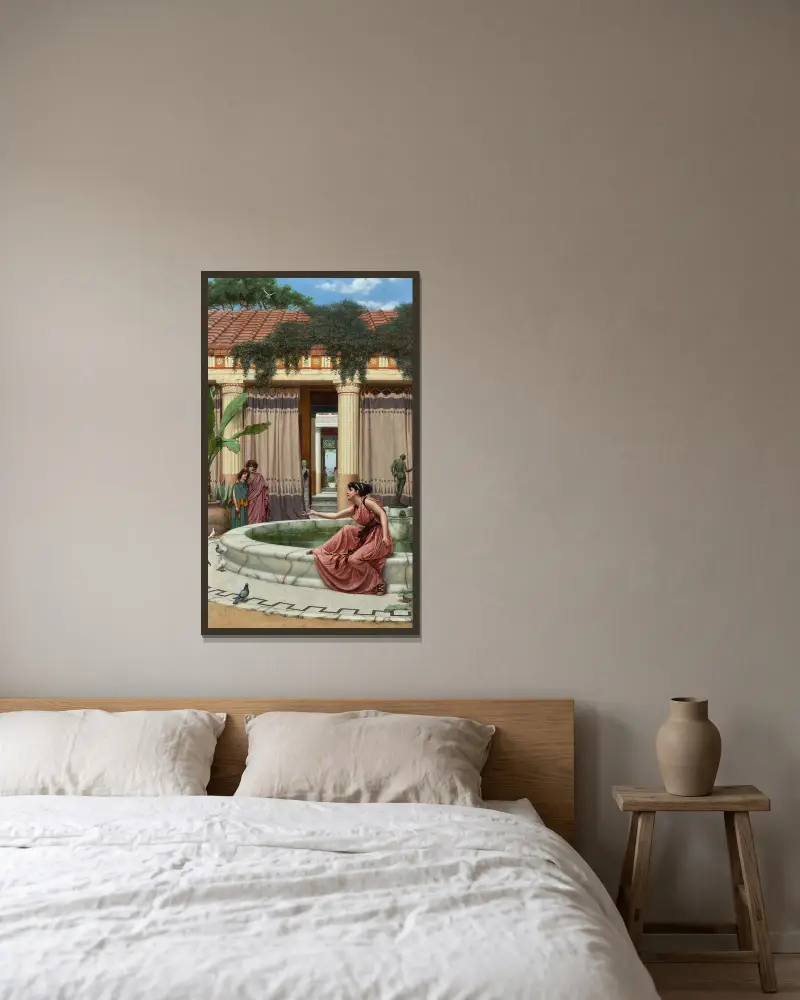 Oskyldiga nöjen av John William Godward inramad på en vägg