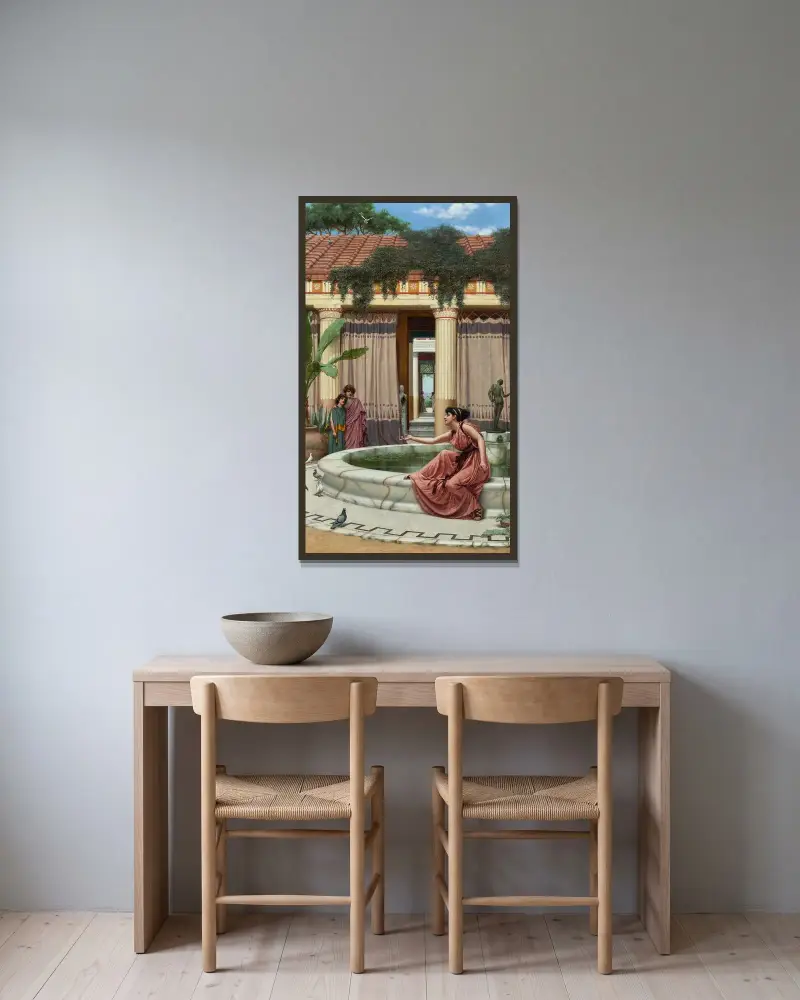 Oskyldiga nöjen av John William Godward inramad på en vägg