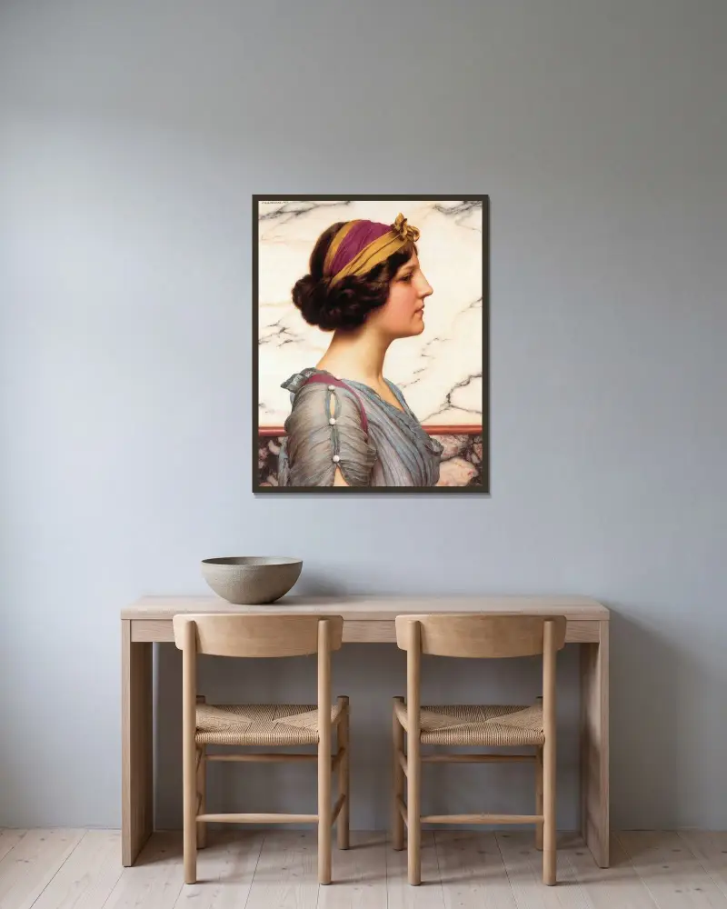 Megilla av John William Godward inramad på en vägg