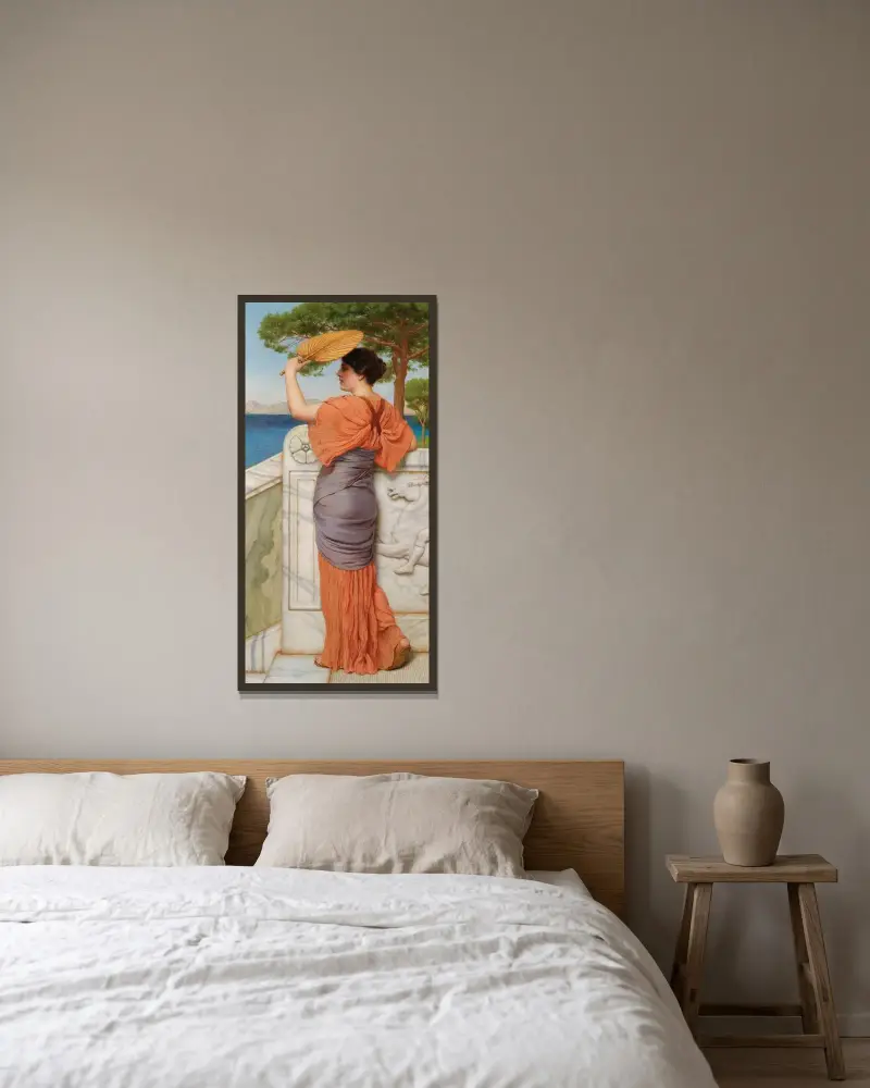 På balkongen av John William Godward inramad på en vägg