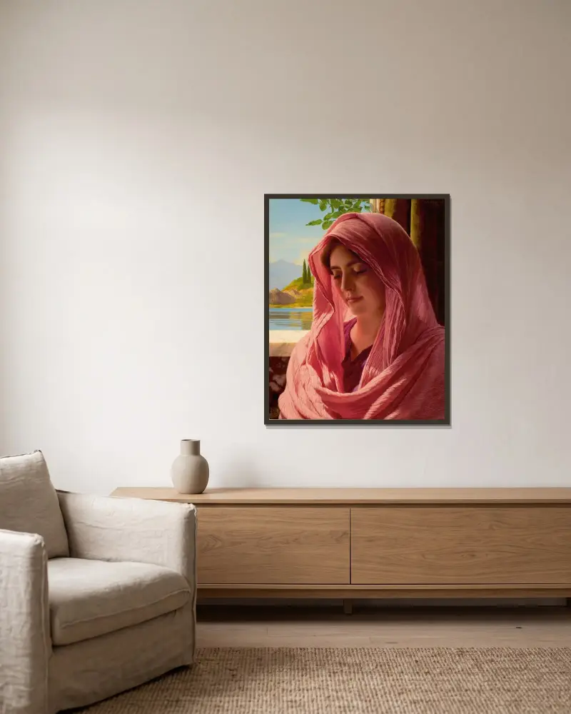 Pyrallis av John William Godward inramad på en vägg