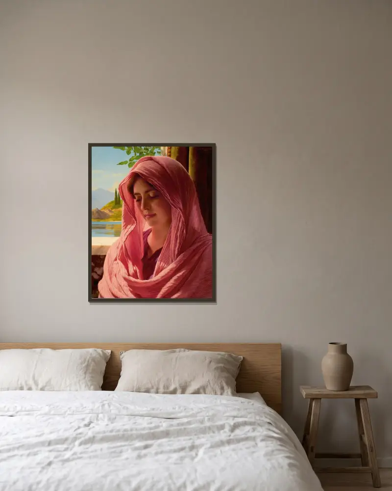 Pyrallis av John William Godward inramad på en vägg