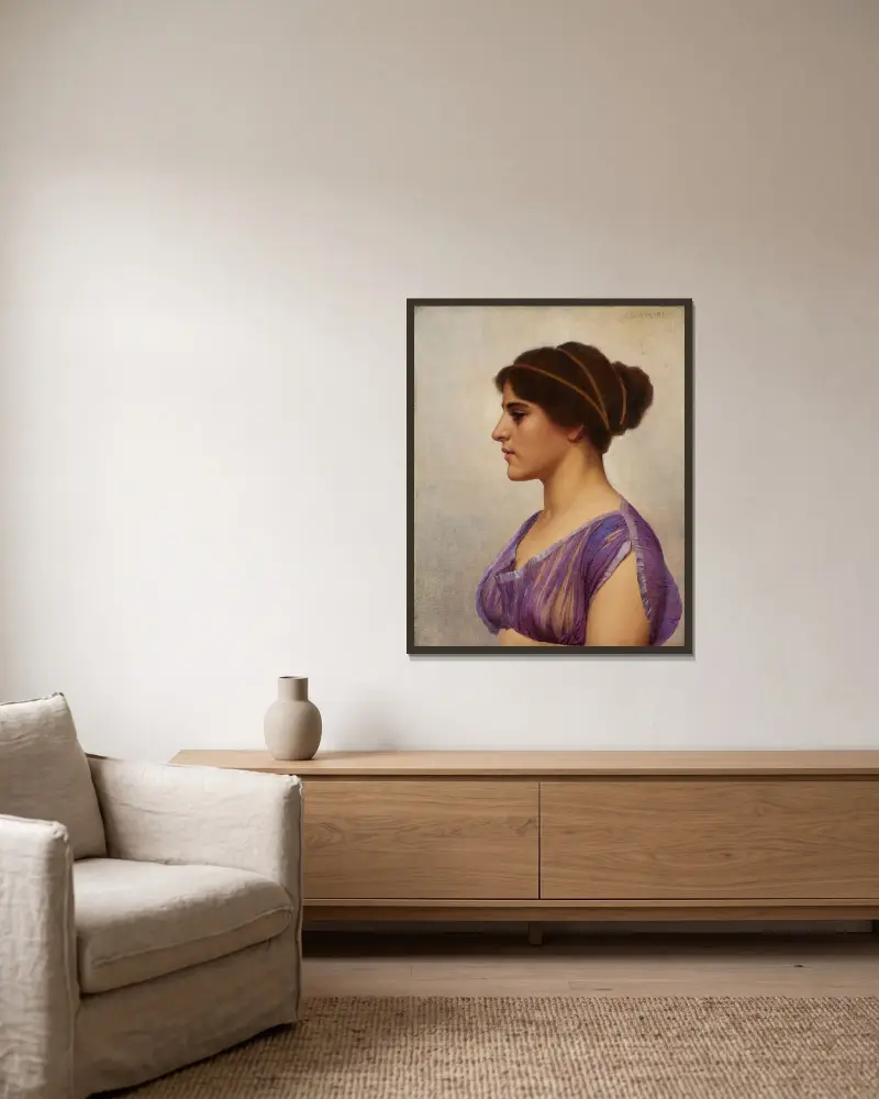 Studie av en klassisk skönhet av John William Godward inramad på en vägg
