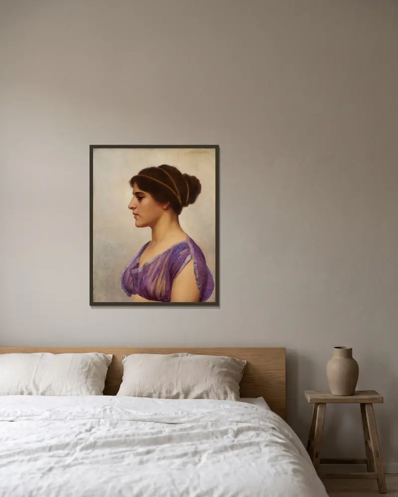 Studie av en klassisk skönhet av John William Godward inramad på en vägg