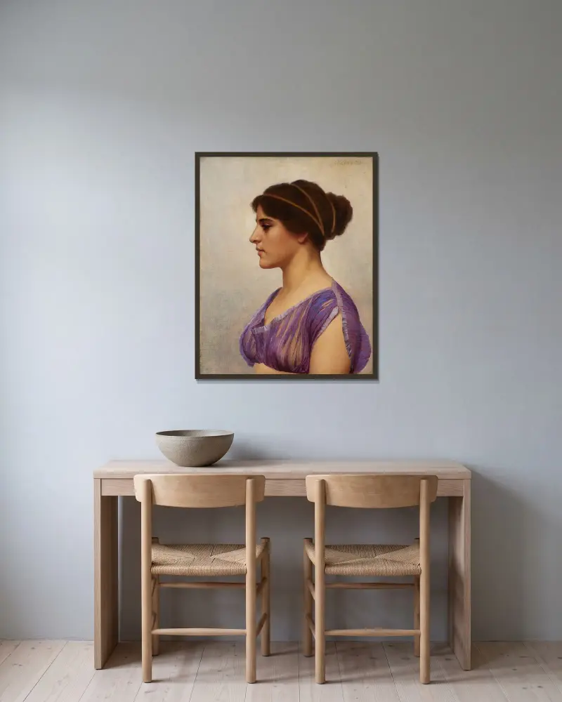 Studie av en klassisk skönhet av John William Godward inramad på en vägg