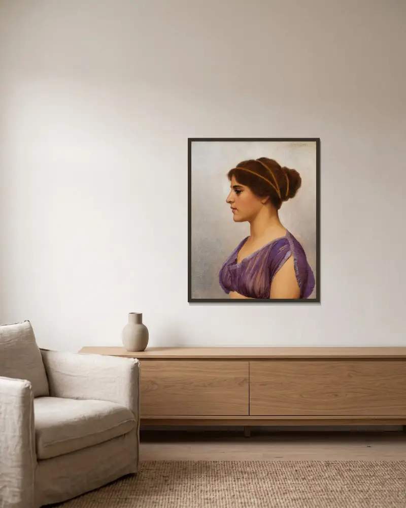 Studie av en klassisk skönhet av John William Godward inramad på en vägg