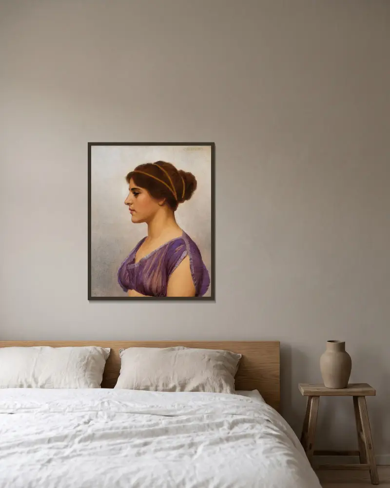 Studie av en klassisk skönhet av John William Godward inramad på en vägg