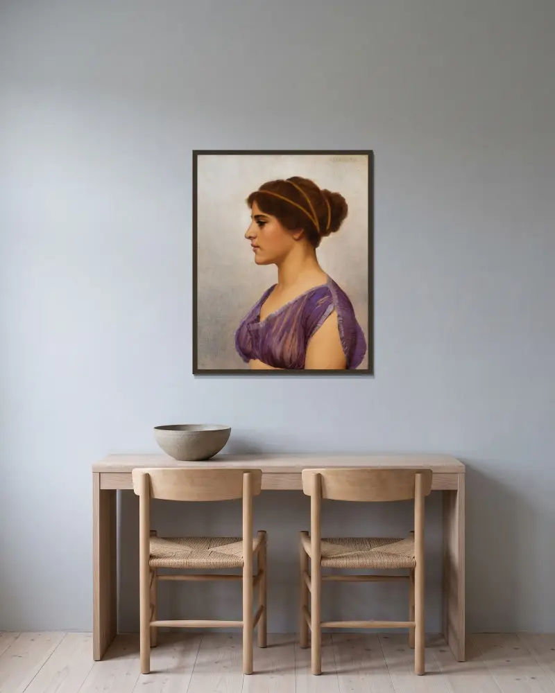 Studie av en klassisk skönhet av John William Godward inramad på en vägg