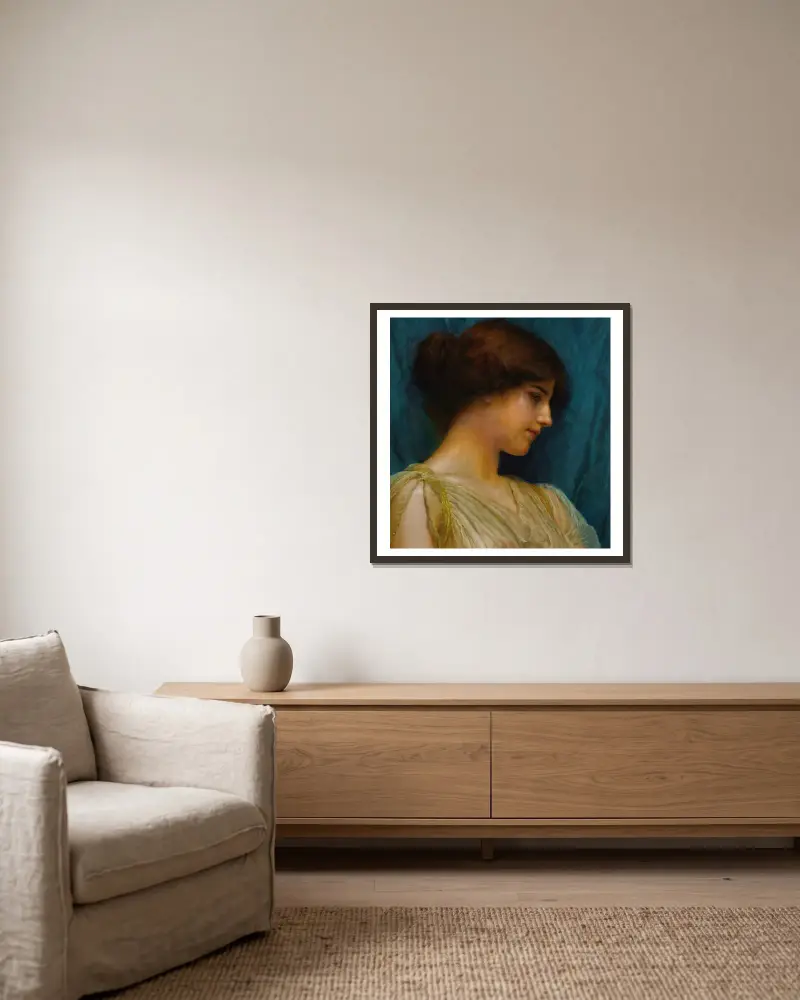 Study of a girl’s head av John William Godward inramad på en vägg