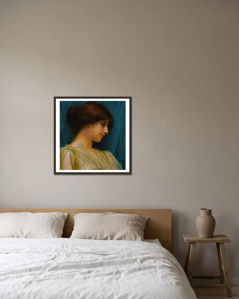 Study of a girl’s head av John William Godward inramad på en vägg