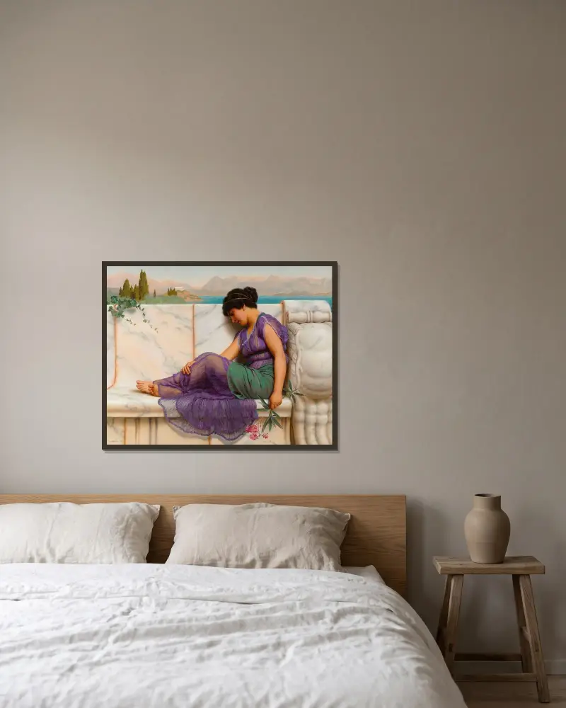 Sommarlättja; dagdrömmar av John William Godward inramad på en vägg