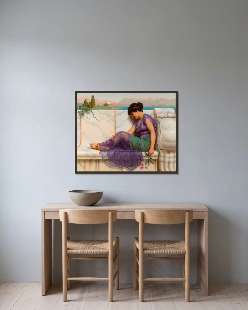 Sommarlättja; dagdrömmar av John William Godward inramad på en vägg