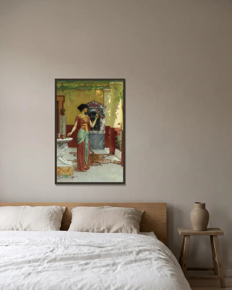 Buketten av John William Godward inramad på en vägg