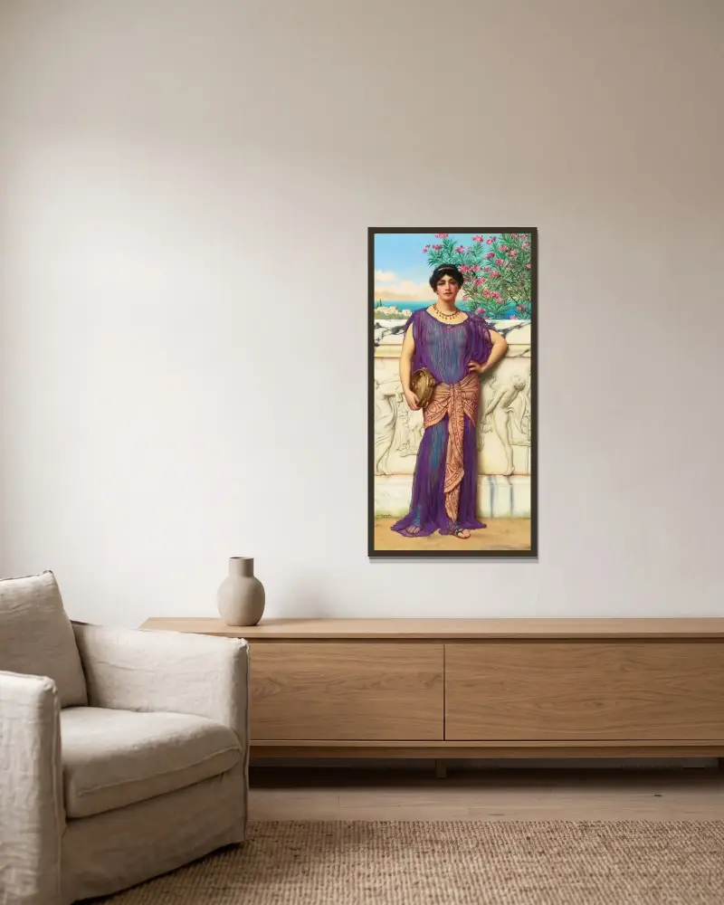 Tamburin flickan av John William Godward inramad på en vägg