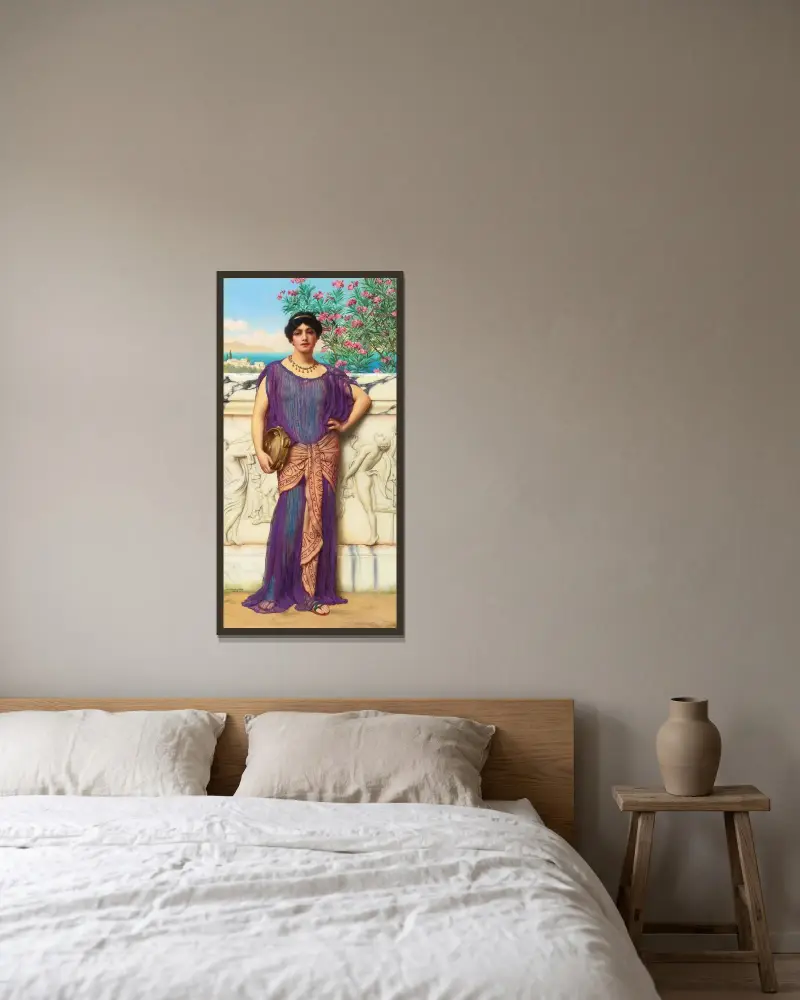 Tamburin flickan av John William Godward inramad på en vägg