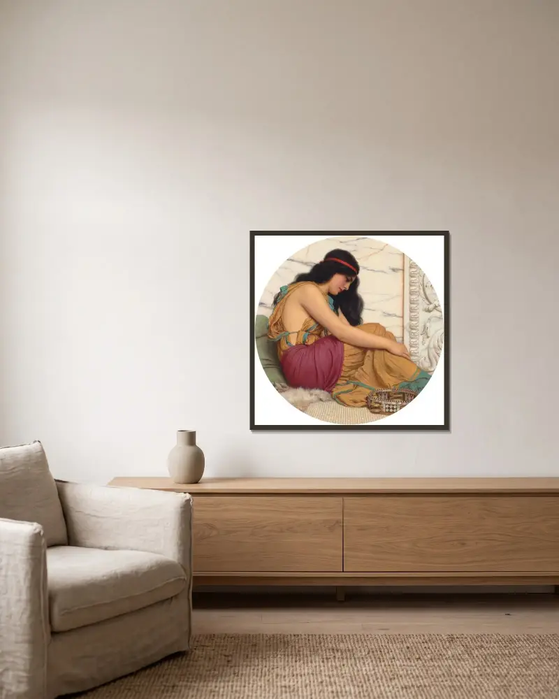 Den trötta dansösen av John William Godward inramad på en vägg