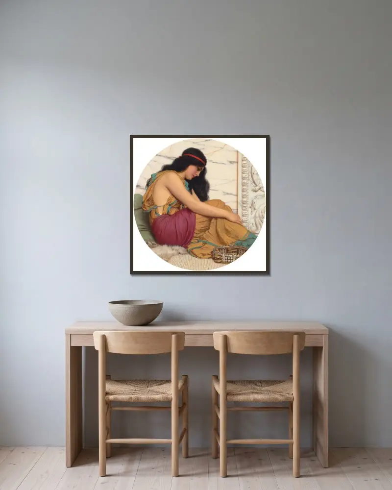 Den trötta dansösen av John William Godward inramad på en vägg