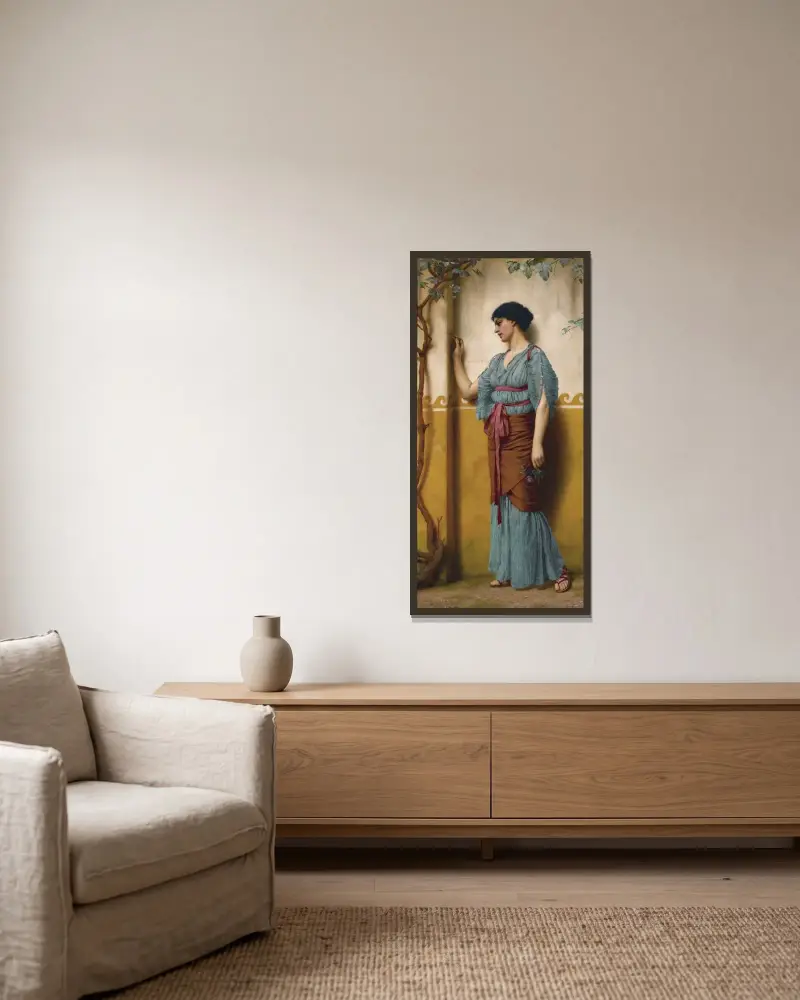 Mötesplatsen av John William Godward inramad på en vägg