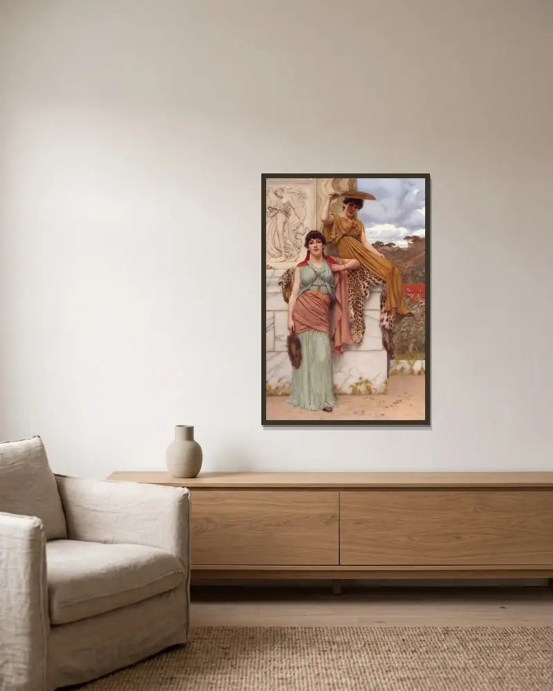 I väntan på processionen av John William Godward inramad på en vägg
