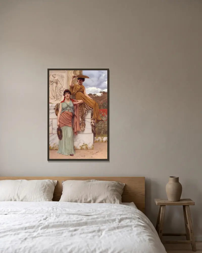 I väntan på processionen av John William Godward inramad på en vägg
