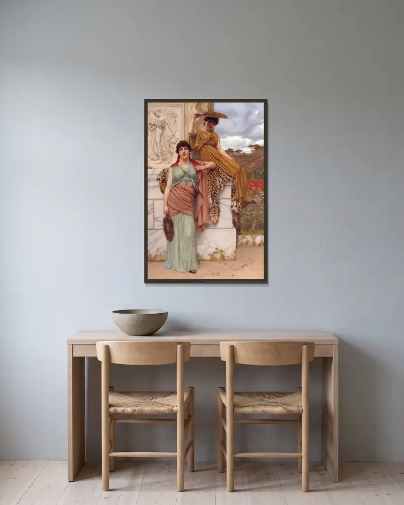 I väntan på processionen av John William Godward inramad på en vägg