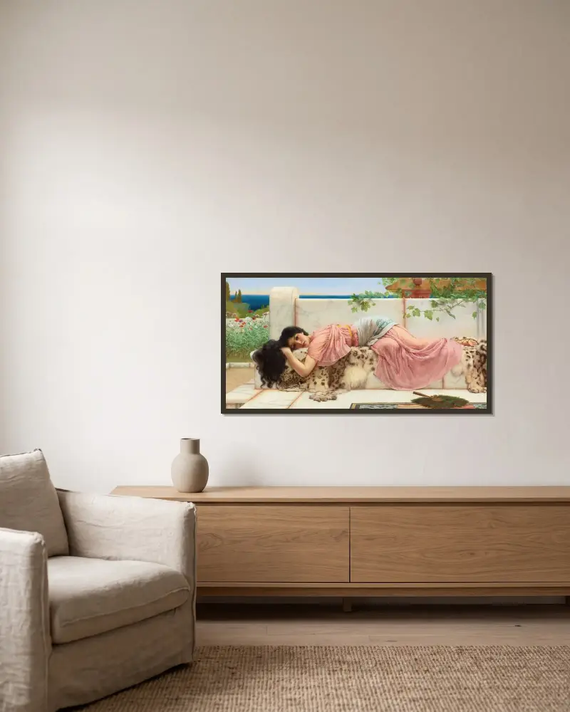 När hjärtat är ungt av John William Godward inramad på en vägg