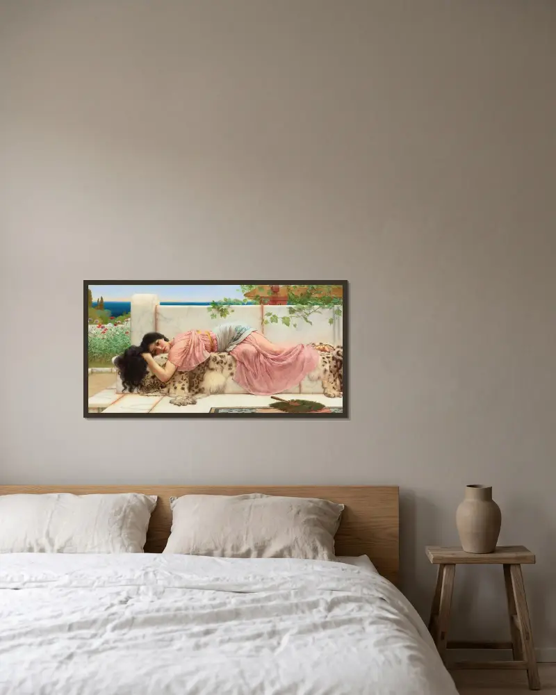 När hjärtat är ungt av John William Godward inramad på en vägg