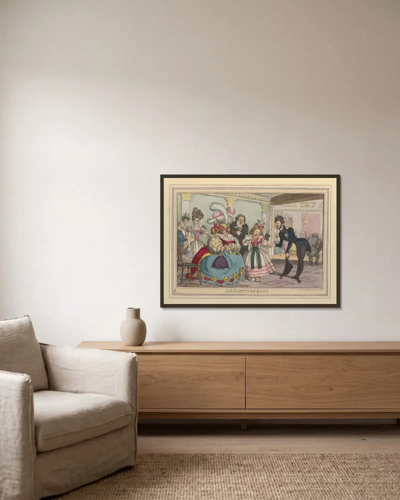 Ein Wahlball von William Heath gerahmt an einer Wand