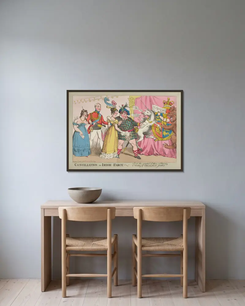 Usmíření, irská fraška., William Heath v rámu na stěně