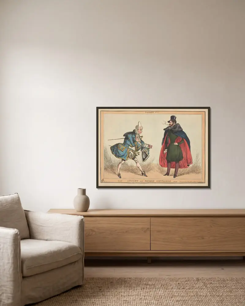 Kontraster, pl. 3d. Forntida och moderna herrar. 1729–1829. av William Heath inramad på en vägg