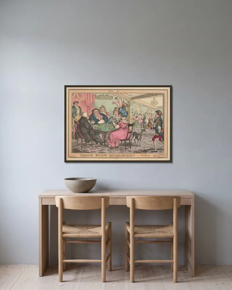 Farmer Giles’s establishment – Weihnachten 1816 von William Heath gerahmt an einer Wand