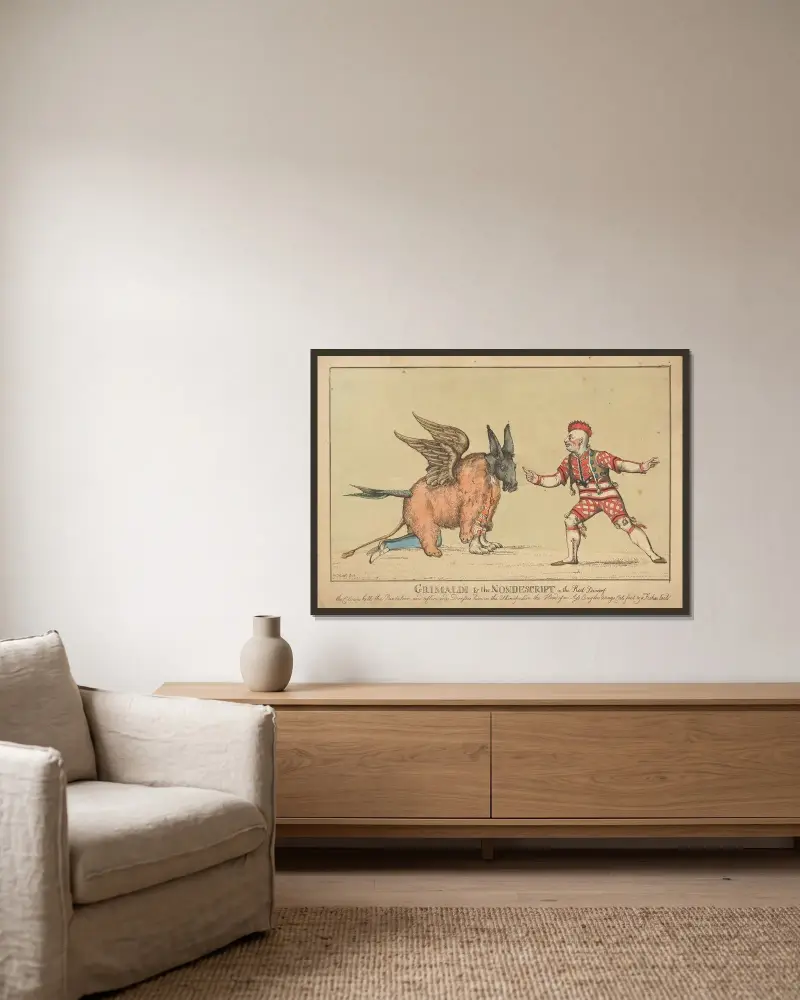 Grimaldi und der Unbeschreibliche im Roten Zwerg von William Heath gerahmt an einer Wand