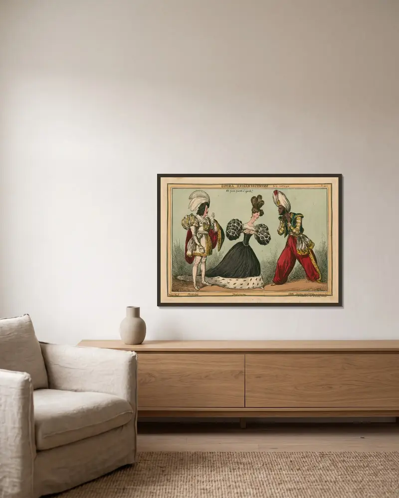 Operaminner, Che fiero punto ée questo! Rodrigo, Desdemona och Othello av William Heath inramad på en vägg
