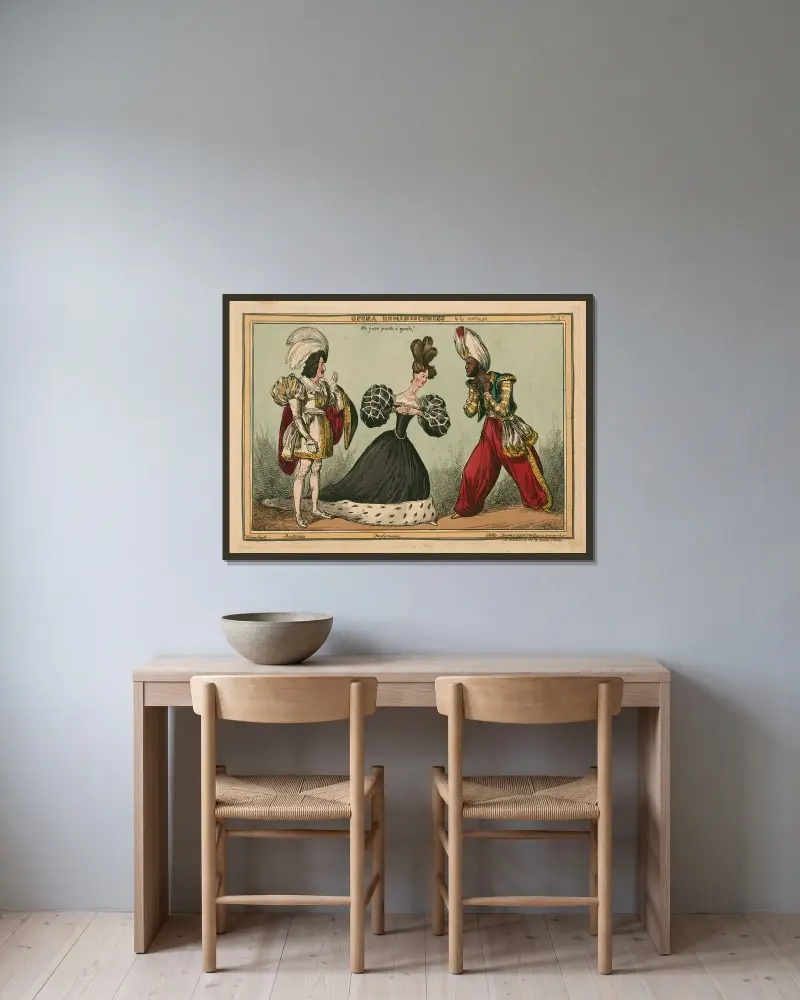 Operaminner, Che fiero punto ée questo! Rodrigo, Desdemona och Othello av William Heath inramad på en vägg