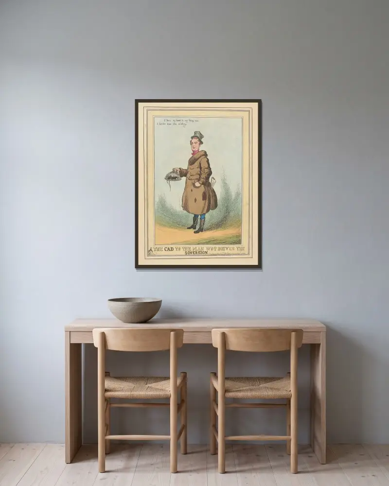 Kusken till mannen som kör statsvagnen av William Heath inramad på en vägg