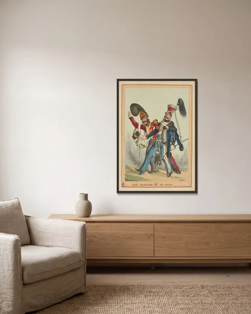 Der glorreiche 18. Juni von William Heath gerahmt an einer Wand