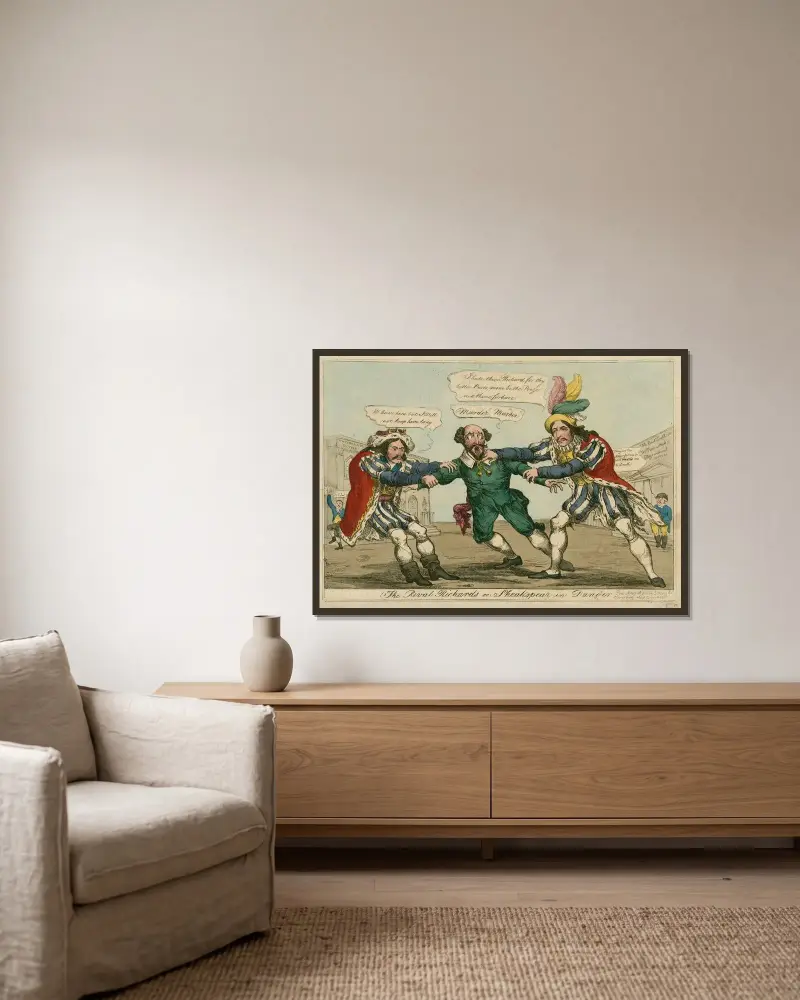 Die Rivalen Richards oder Shakespeare in Gefahr von William Heath gerahmt an einer Wand