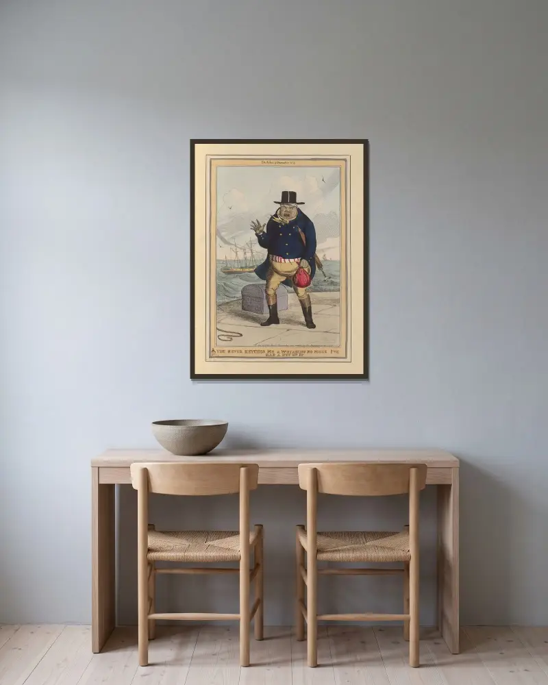 You never ketches me a woyaging no more. I’ve had a nut on it av William Heath inramad på en vägg